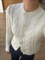 Bead Flower Buttoned Hair Braided Ecru Cardigan - Image 2