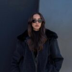 BLACK SADIE FUR DETAILED STAMP COAT