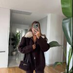 Fur Collar Cardigan with Chardon - Brown