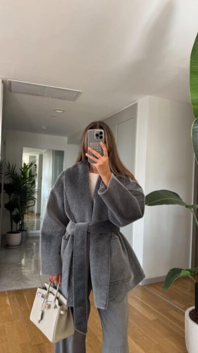 Premium Belted Pocket Coat - Gray