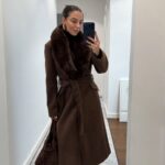 BITTER BROWN PLUSH COLLAR STAMPED COAT- Brown