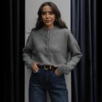 GREY BUTTONED SWEATER ON TOP