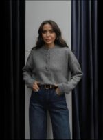 GREY BUTTONED SWEATER ON TOP