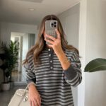 Polo Collar Gray Striped Knitwear