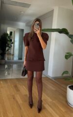 Watermelon Sleeve Pocket Dress - Brown