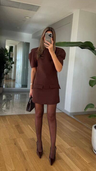 Watermelon Sleeve Pocket Dress - Brown