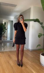 Watermelon Sleeve Pocket Dress - Black