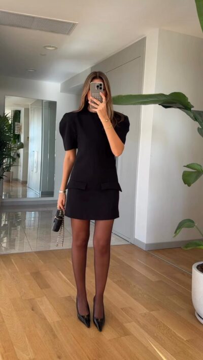 Watermelon Sleeve Pocket Dress - Black