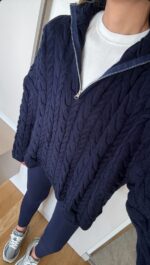 Zippered Hair Braided Premium Sweater - Navy Blue - Image 2