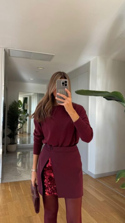 Dilvin Wool Blended Basic Knitwear - Claret Red