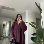 Zippered Braided Premium Sweater-Cherry