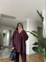 Zippered Braided Premium Sweater-Cherry