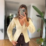 Mng Gold Zippered Knitwear Cardigan - Ecru