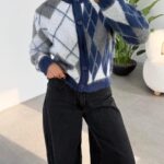 Indigo-Bone Baklava Pattern Cardigan