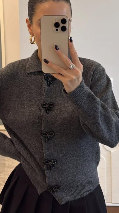 Grey Ruby Bow Cardigan