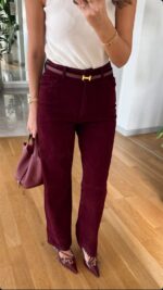 Tosy High Waist Suede Pants -Bordeaux - Image 2