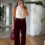 Tosy High Waist Suede Pants -Bordeaux