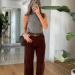 Tosy High Waist Suede Pants -Dark Brown