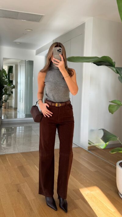 Tosy High Waist Suede Pants -Dark Brown