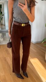 Tosy High Waist Suede Pants -Dark Brown - Image 2