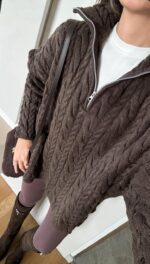 Zippered Hair Braided Premium Sweater - Mocha - Image 2