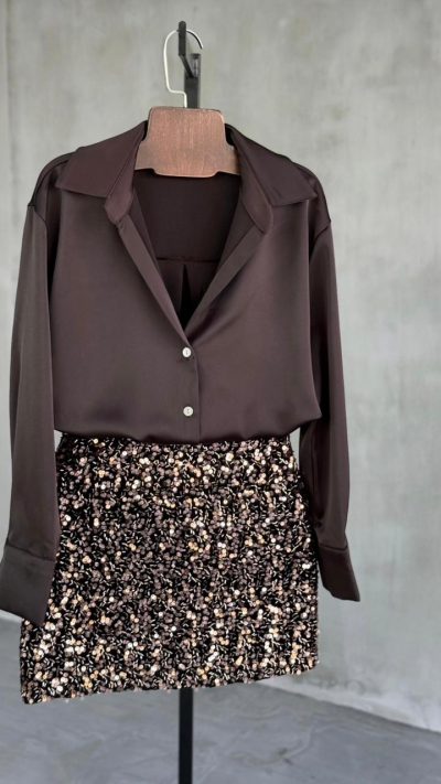 PRE-ORDER-Sequined Copper Skirt