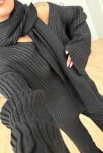 Scarfed V Neck Knitwear Set Anthracite - Image 3