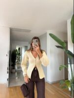 Mng Gold Zippered Knitwear Cardigan - Ecru - Image 3