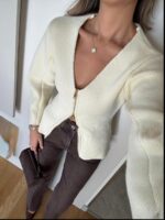 Mng Gold Zippered Knitwear Cardigan - Ecru - Image 2