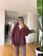 Zippered Braided Premium Sweater-Cherry - Image 2