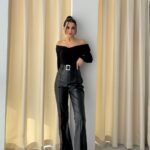 Lycian Spanish Leg Black Belted Leather Trousers