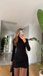Tail Draped Padded Dress - Black