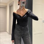 Last Double Breasted Drape Collar Blouse