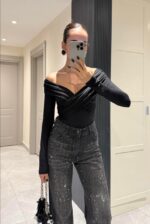 Last Double Breasted Drape Collar Blouse