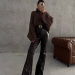 Lycian Spanish Leg Bitter Brown Belted Leather Trousers
