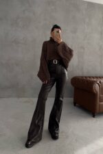 Lycian Spanish Leg Bitter Brown Belted Leather Trousers