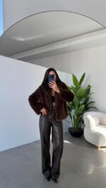 Brown High Waist Leather Palazzo Pants