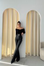 Fleeced Black Leather Pants - Image 2