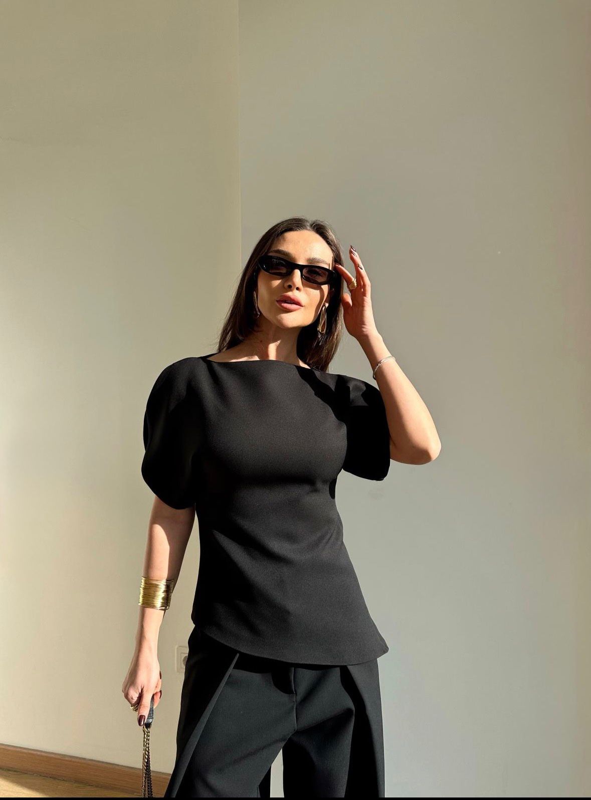 75b8299a-1493-4ad2-89a3-5509785e5af5 Balloon Sleeve Black Blouse - Image 1