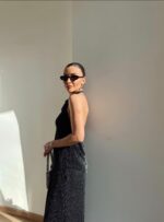 Shimmerical Back Neckline Asymmetrical Blouse Set - Image 3