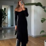 Asymmetric Stone Detailed Dress - Black