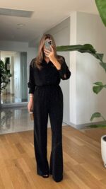 Stone Detailed Shirt Pants Set – Black - Image 2