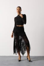 ASYMMETRIC SKIRT WITH BEADED LACE