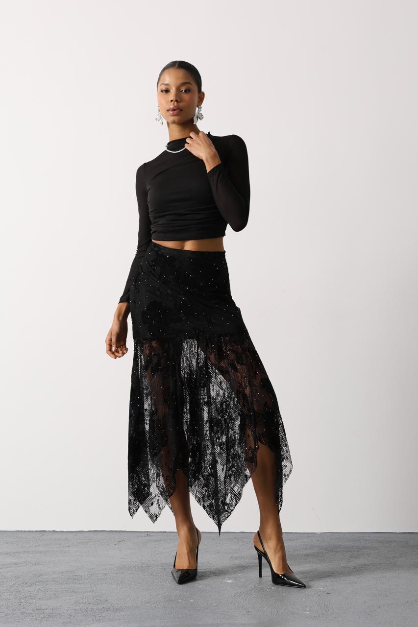 WhatsApp Image 2025-12-03 at 8.04.20 PM ASYMMETRIC SKIRT WITH BEADED LACE - Image 1