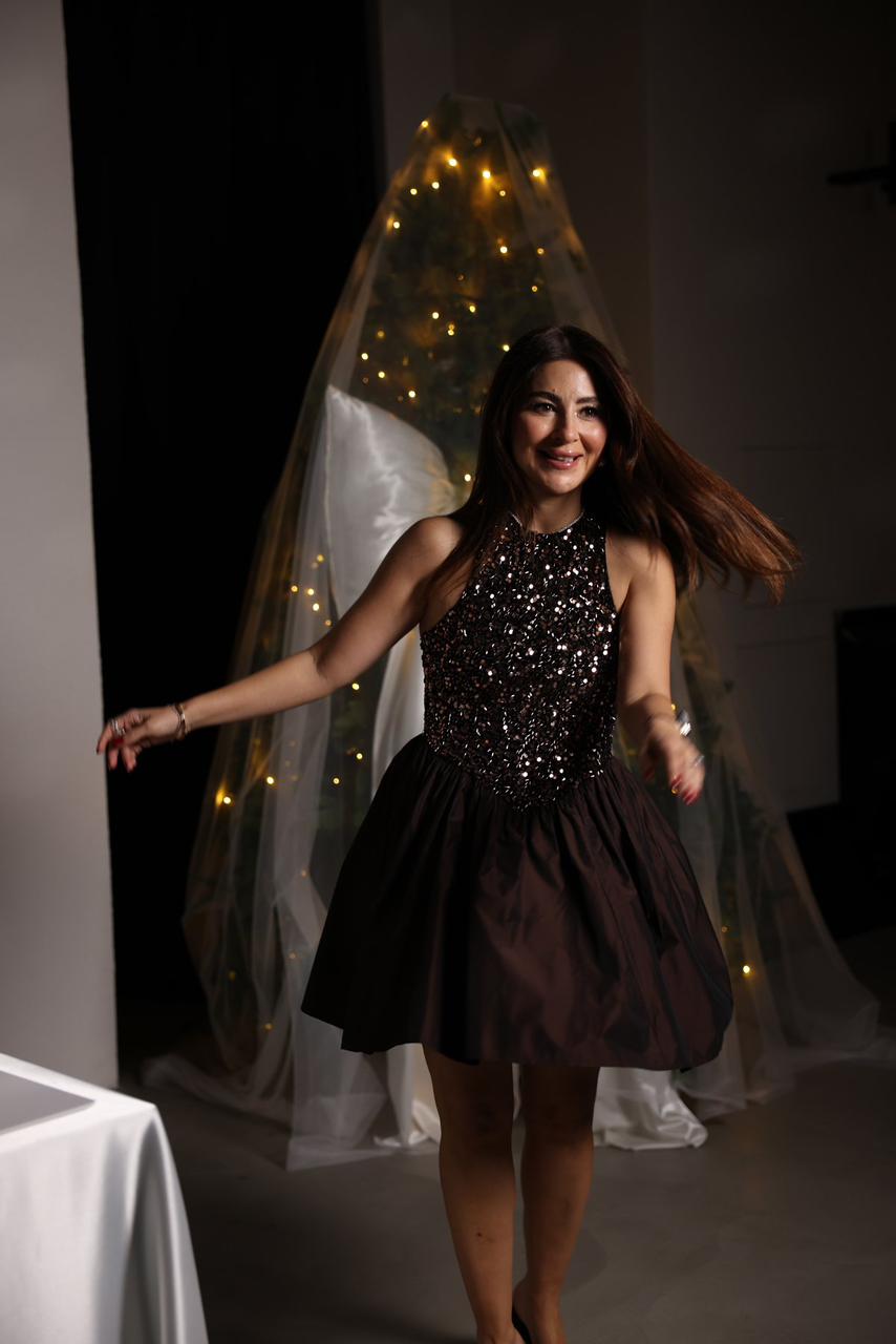 WhatsApp Image 2025-12-06 at 11.38.05 AM Preorder Top Sequin Bottom Poplin Dress -Brown - Image 1