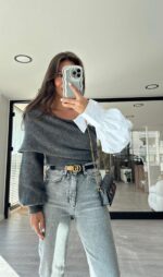 Anthracite Collar Shirt Detailed Knitwear - Image 2