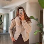 Fur Hooded Zippered Cardigan - Beige