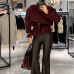 Fleeced Brown Leather Pants