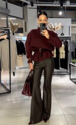 Fleeced Brown Leather Pants
