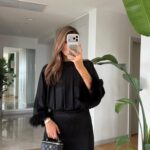 Satin Dress with Sleeves - Black